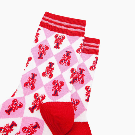 Lobster Checkerboard Bamboo Socks in Pink