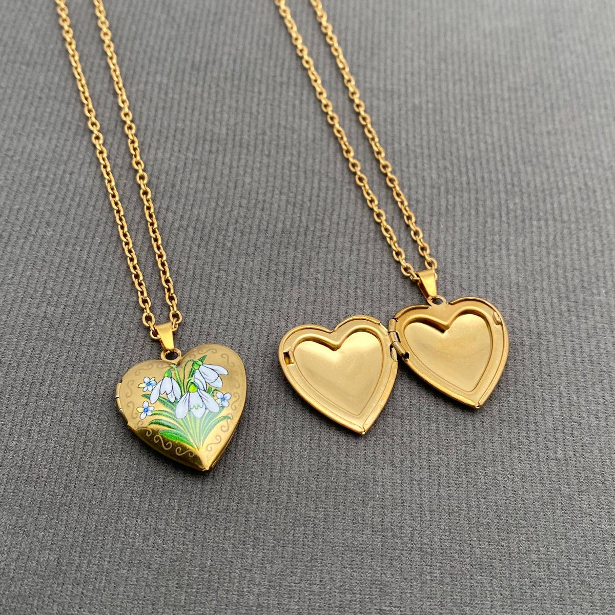 Flower Pattern Heart Locket 18K Gold Plated Necklace