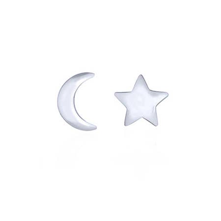 Silver Moon and Star Mismatch Stud Earrings