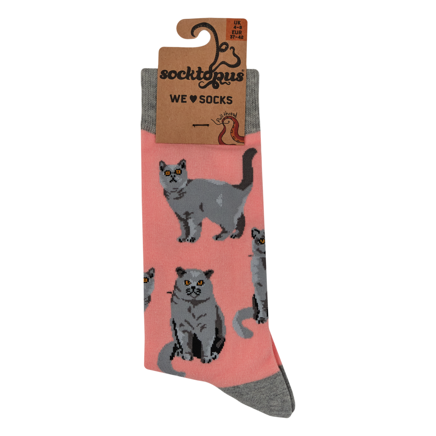British Shorthair Cat Crew Socks in Pink