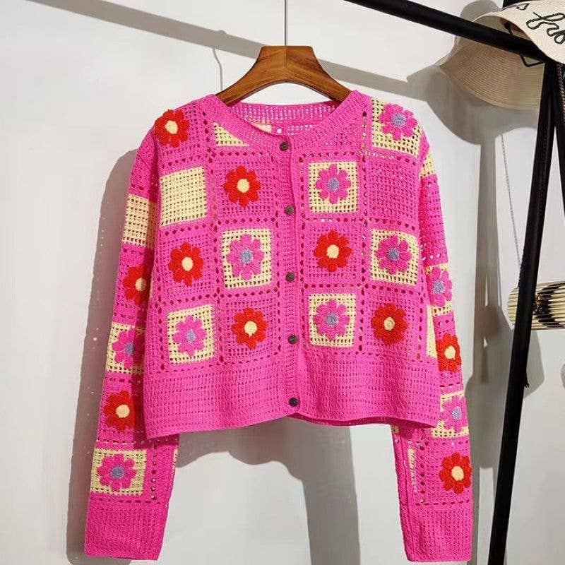 Crochet Daisy Knit Square Cardigans in Assorted Colours