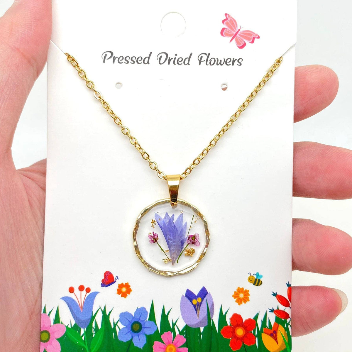 Baby's Breath Dried Flowers Floral Pendant Necklace
