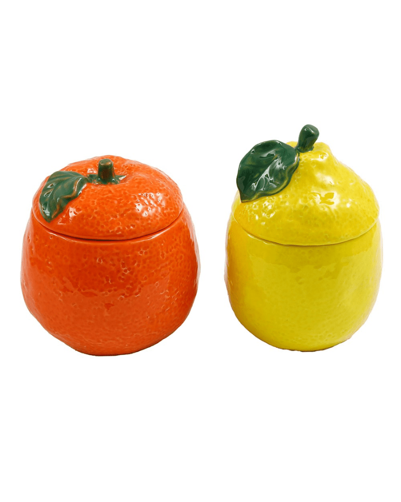 11cm Ceramic Orange & Lemon Storage Jars - Pink Poodle Boutique - OR7796 - LEMON