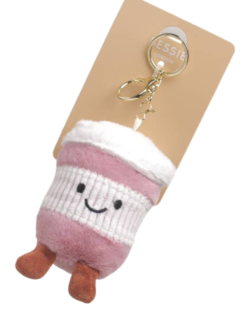 Plush Coffee Cup Bag Charm in Pink