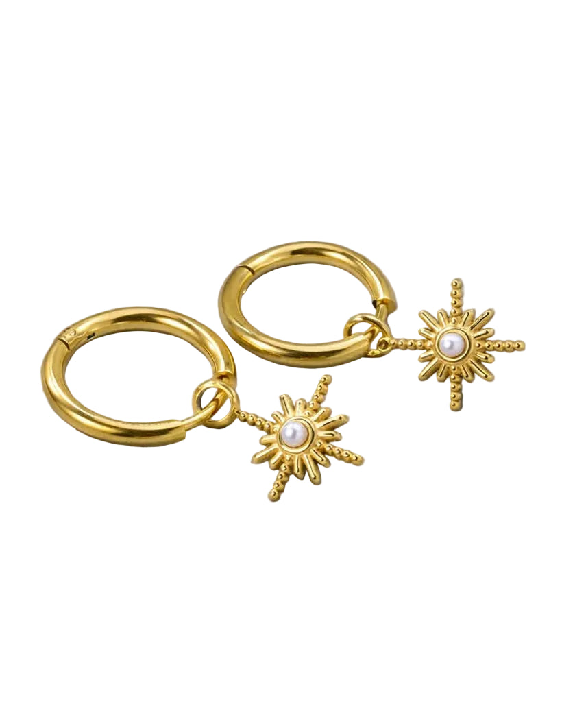 Tarnish Resistant Starburst Hoop Huggies in Gold