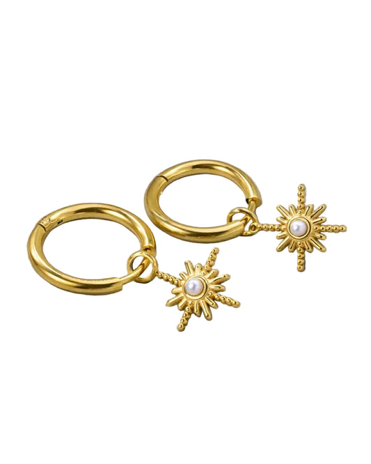 Tarnish Resistant Starburst Hoop Huggies in Gold