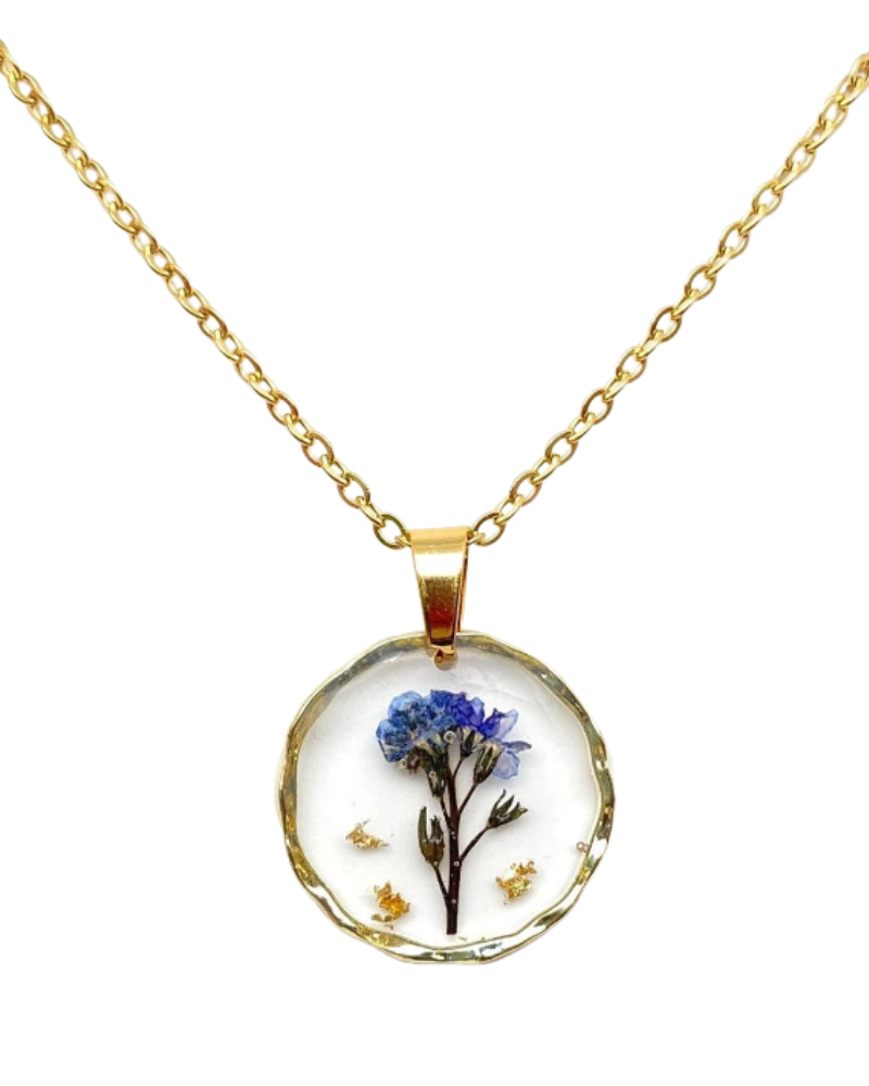 Lobularia Maritima Dried Flowers Floral Pendant Necklace