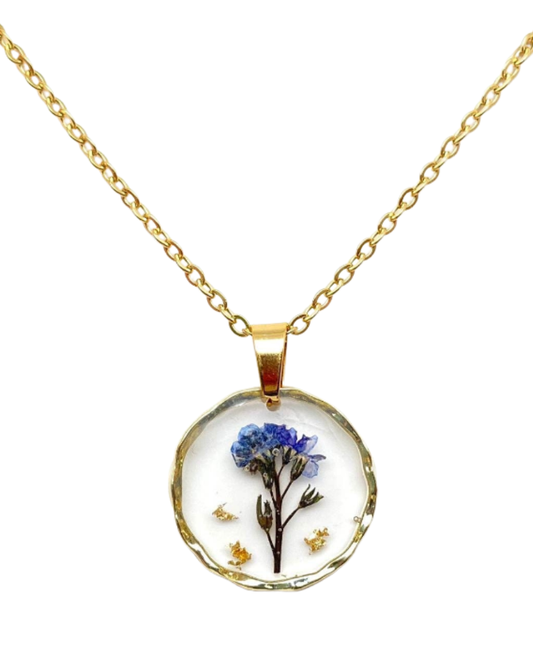 Lobularia Maritima Dried Flowers Floral Pendant Necklace