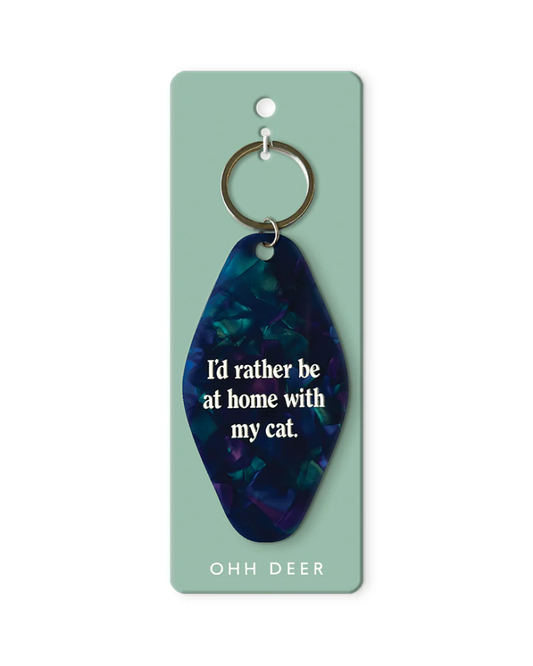 I'd Rather Be At Home With My Cat Hotel Keyring