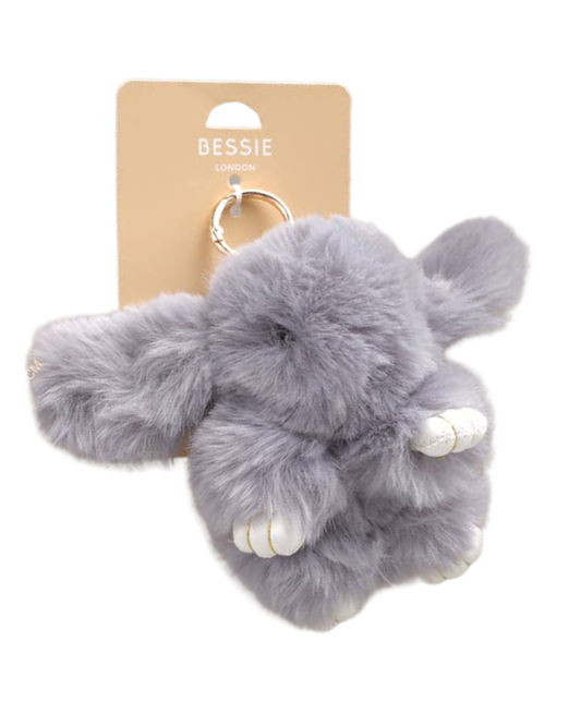 Plush Fluffy Bunny Bag Charm in Grey
