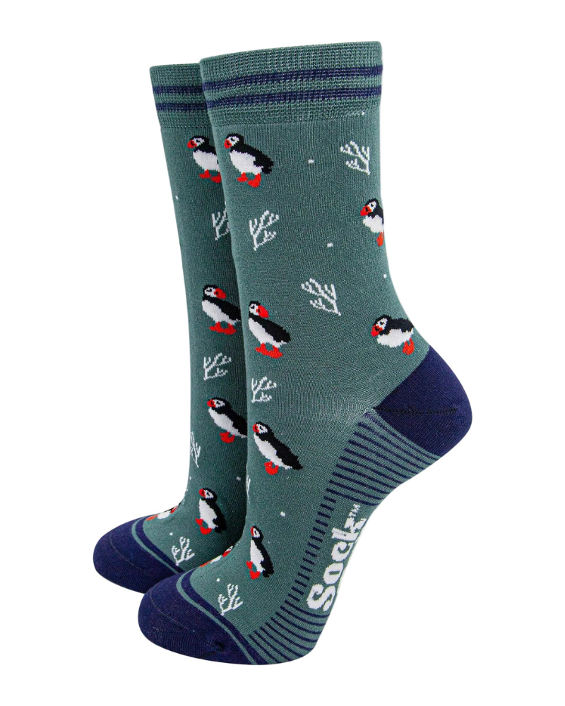 Puffins & Coral Bamboo Crew Socks