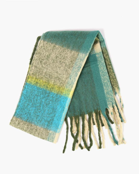 Yara Green Square Colour Block Heavyweight Scarf