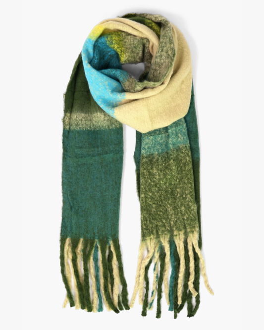 Yara Green Square Colour Block Heavyweight Scarf