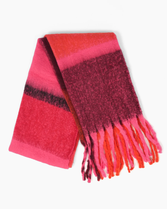 Yara Red Square Colour Block Heavyweight Scarf