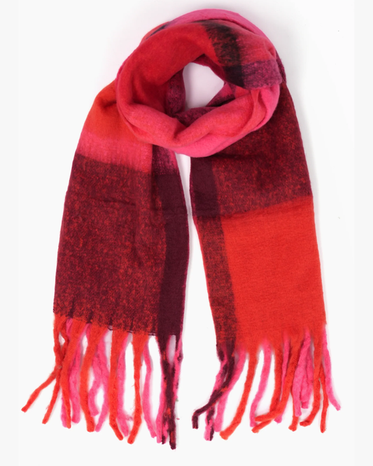 Yara Red Square Colour Block Heavyweight Scarf