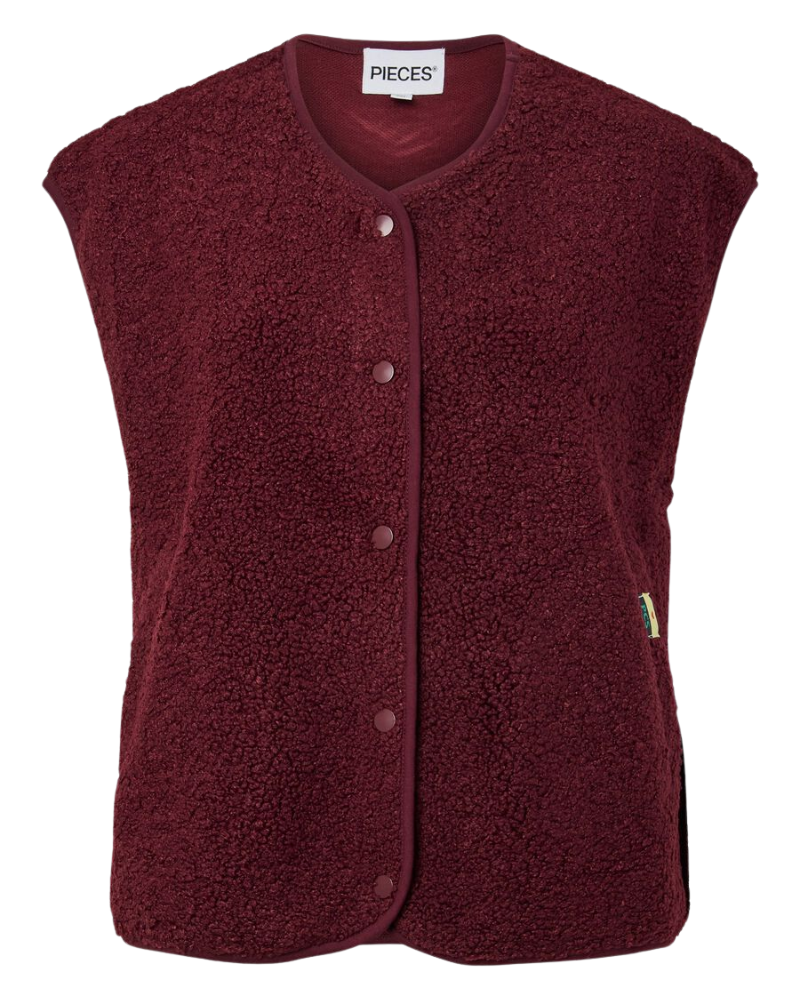 Burgundy Teddy Gilet Popper Vest