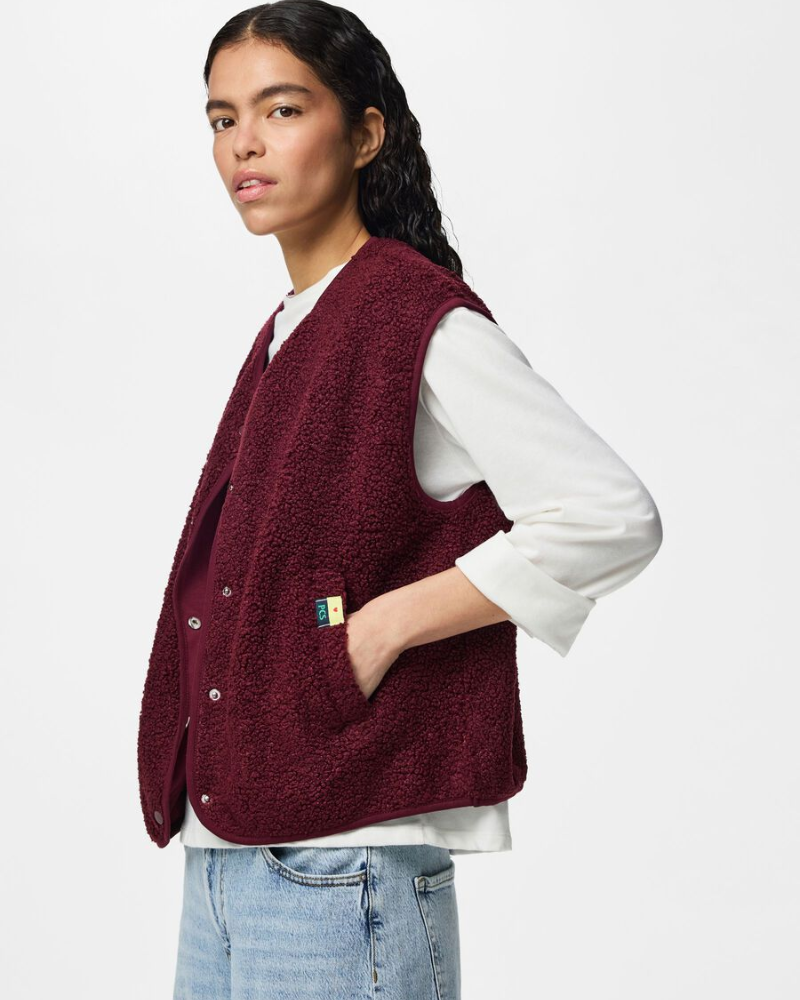 Burgundy Teddy Gilet Popper Vest