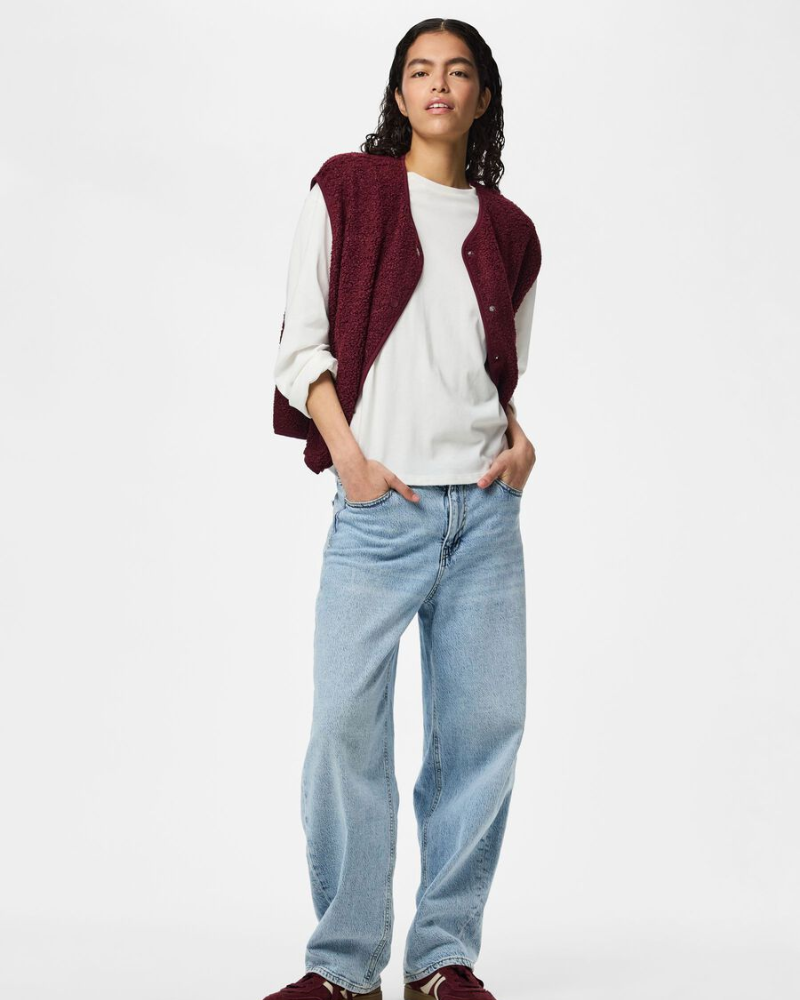 Burgundy Teddy Gilet Popper Vest