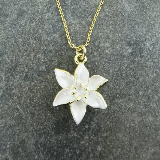 Lily White Flower Pendant Necklace in Gold