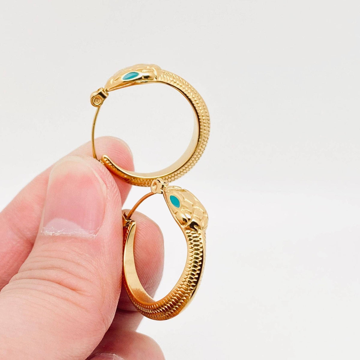 Enamel Green Eyes Snake 18K Gold Plated Hoop Earrings