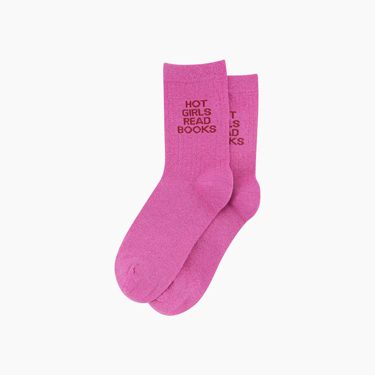 Hot Girls Read Books Combed Cotton Glitter Socks in Hot Pink