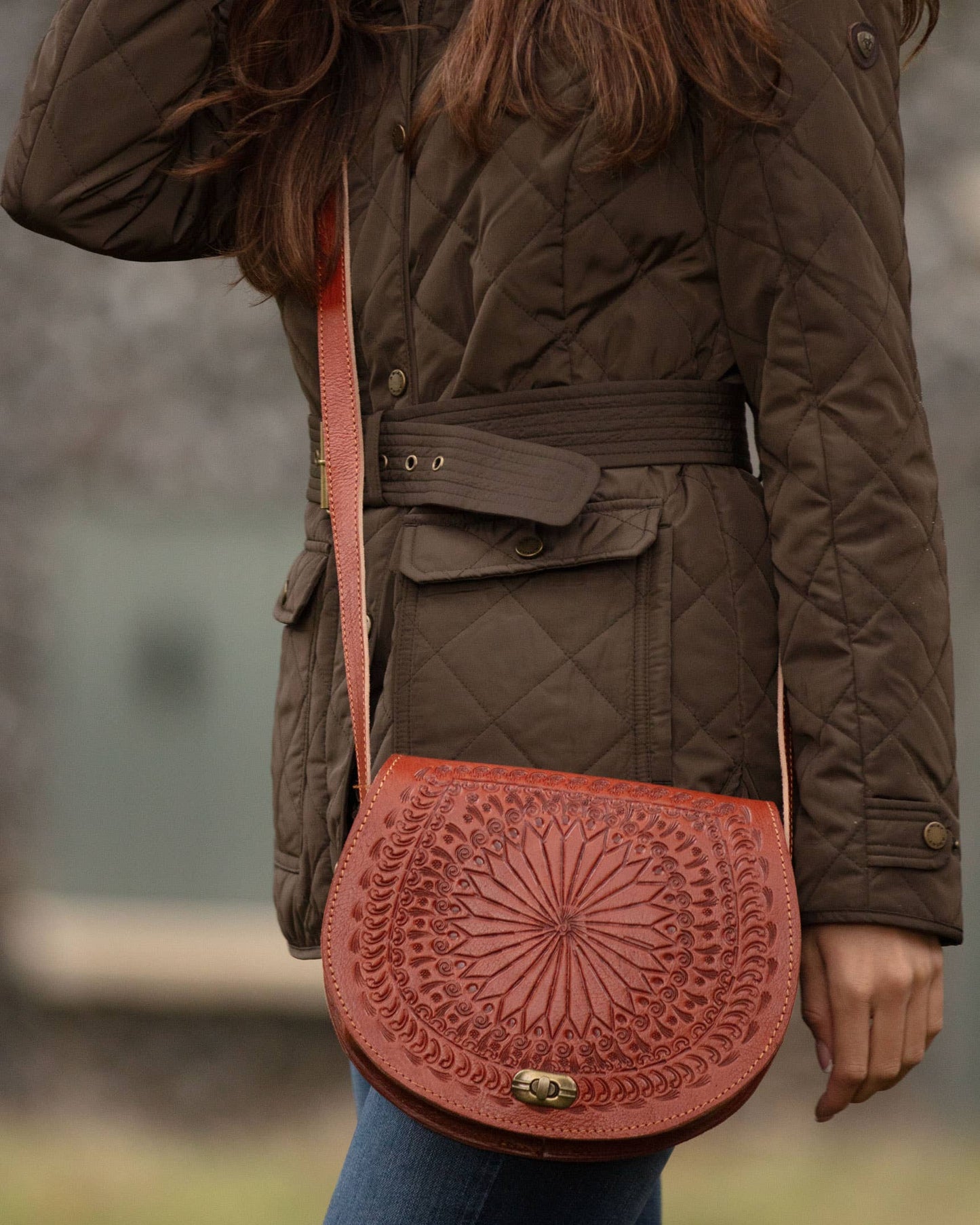 Embossed Leather Saddle Bag Assorted
