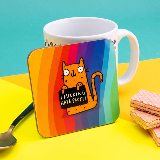 I Fucking Hate People Sweary Cat Coaster