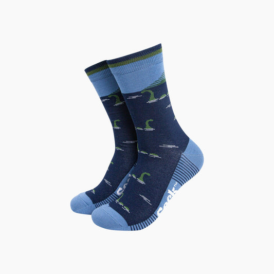 Loch Ness Monster Bamboo Socks in Navy Blue