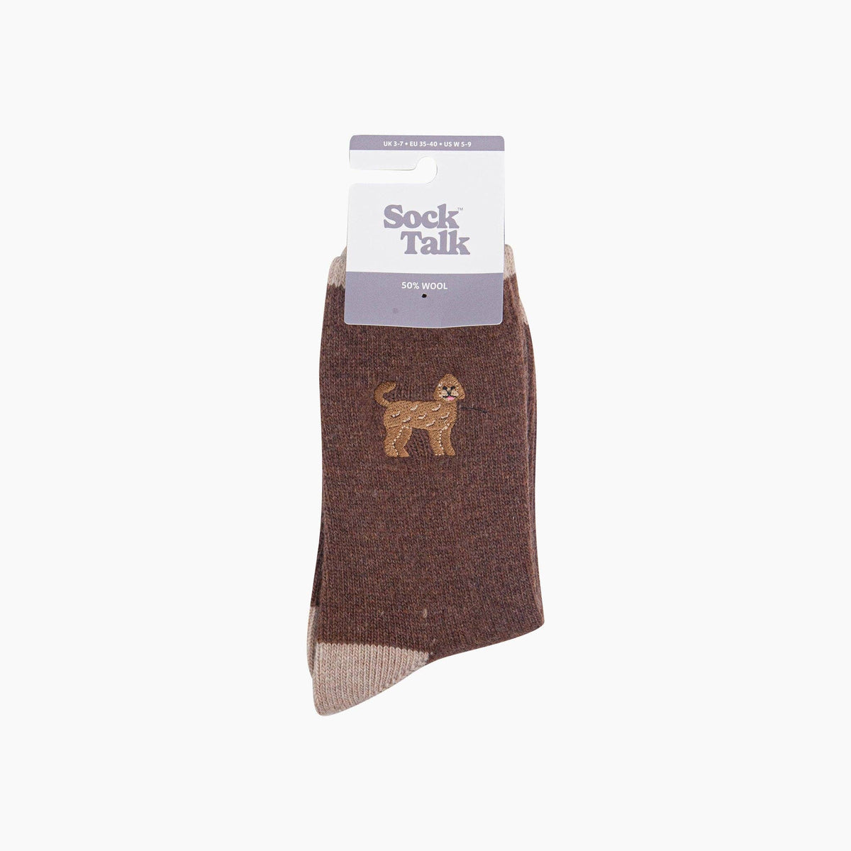 Labradoodle Embroidered Wool Socks in Brown
