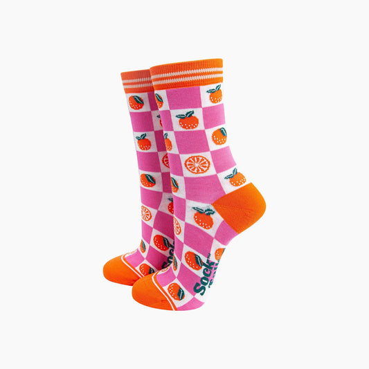 Oranges Checkerboard Bamboo Socks