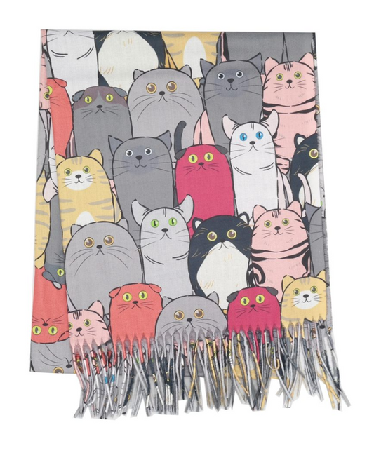 Grey Puzzled Cats Scarf