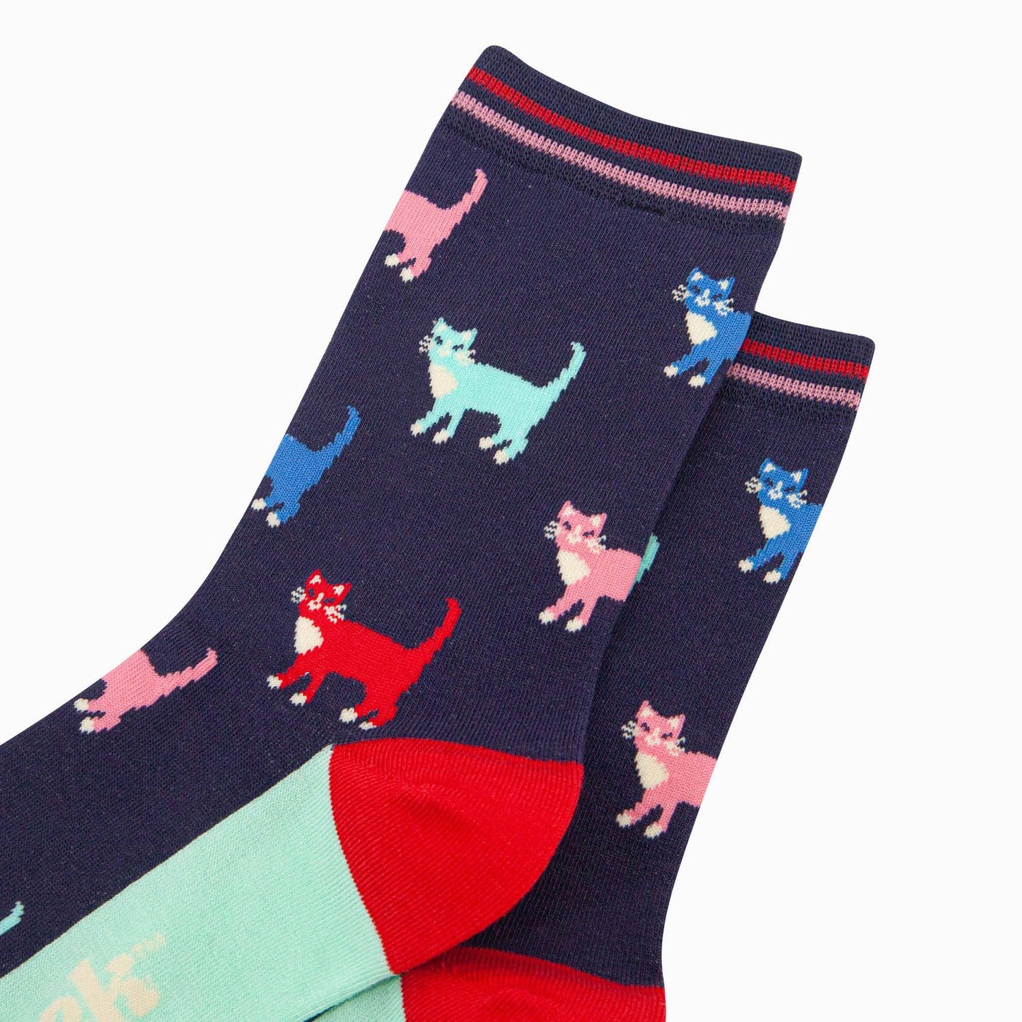 Navy Multi Cat Bamboo Crew Socks