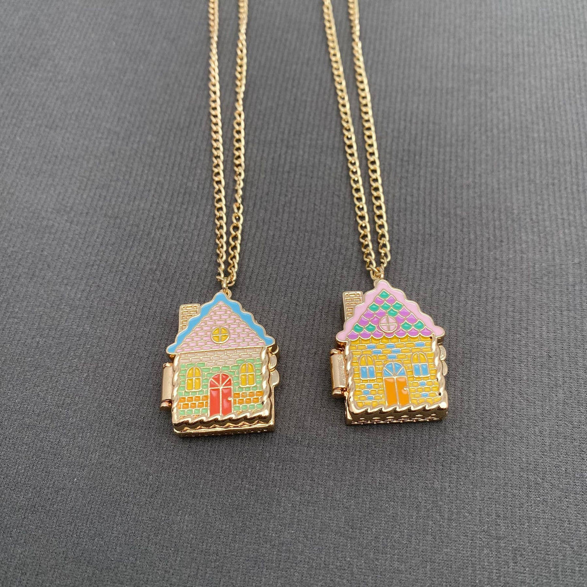Enamel House Locket Charm Necklace