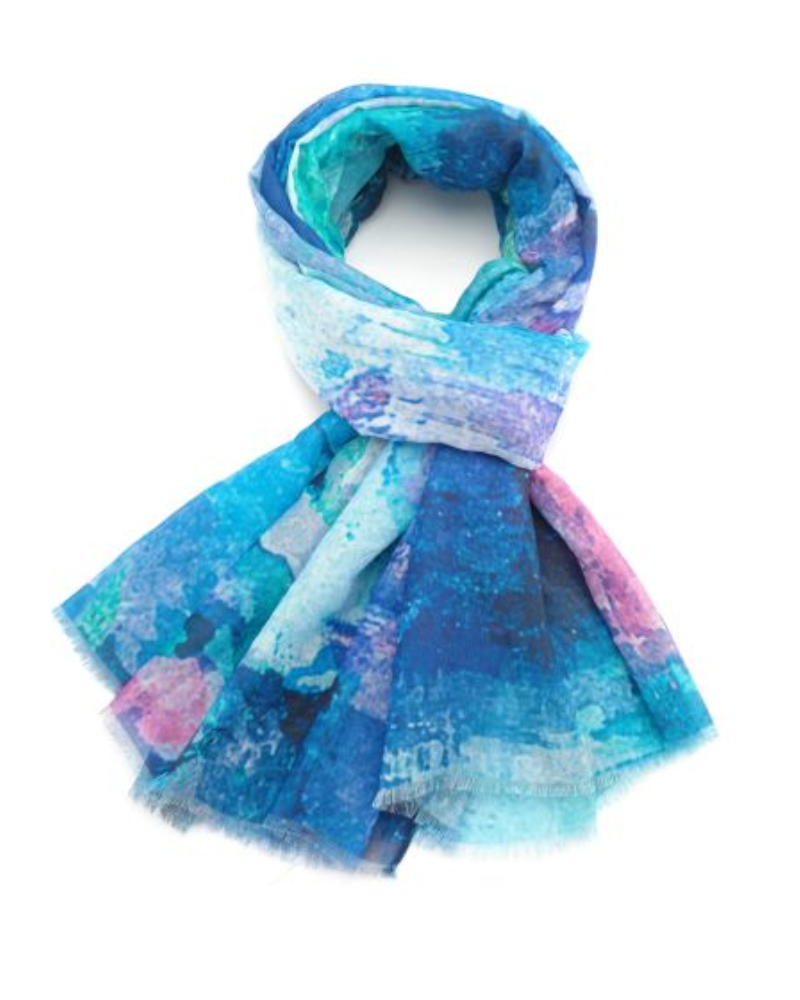 Teal Watercolour Abstract Lily Scarf