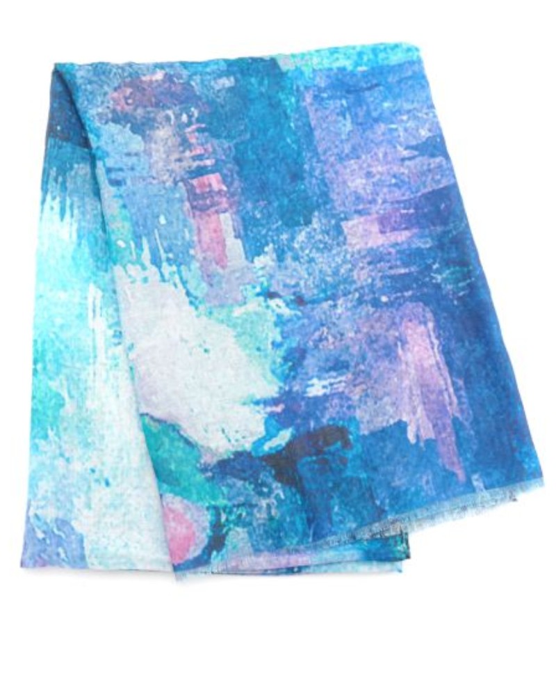Teal Watercolour Abstract Lily Scarf
