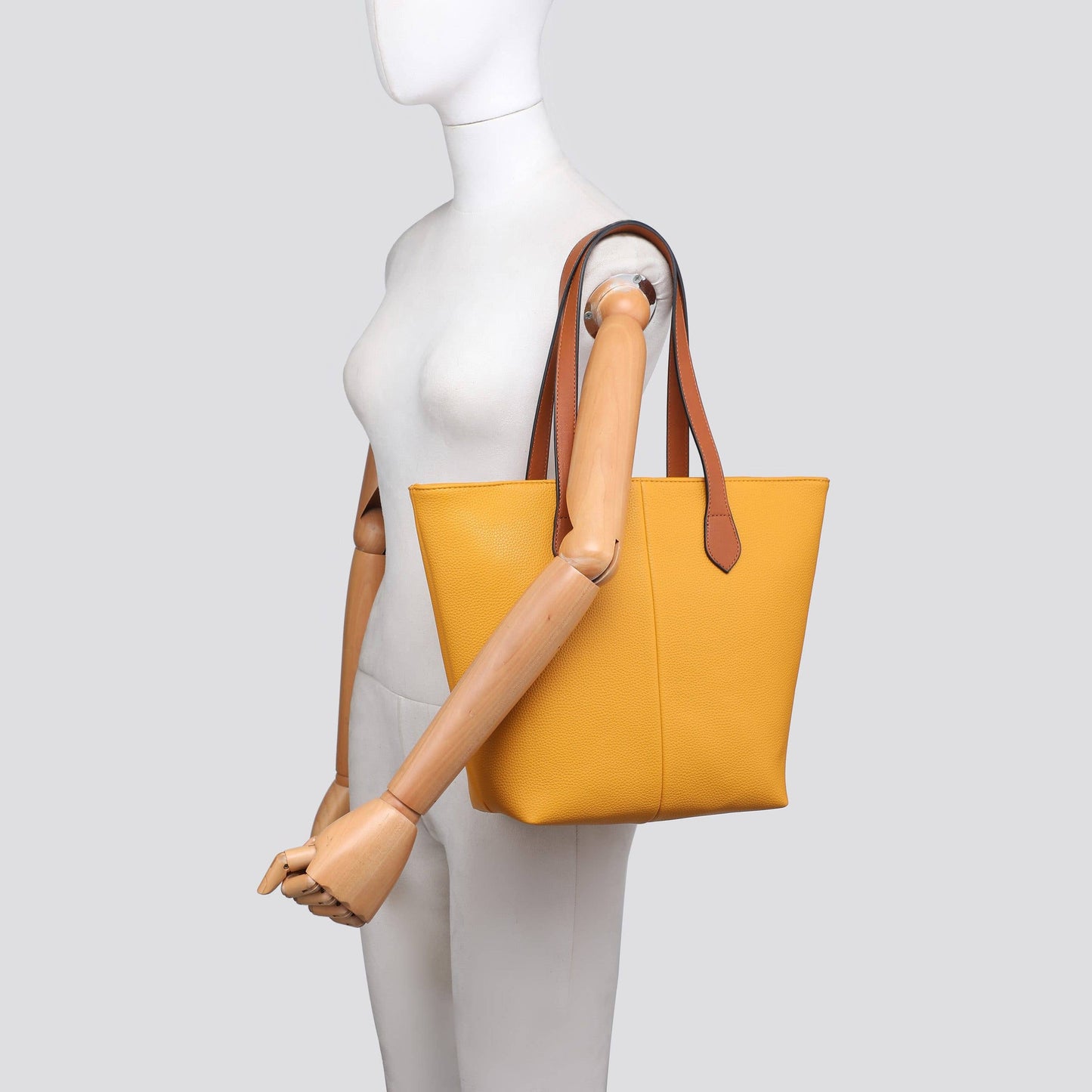 Premium Grade Faux Leather Shopper Bag Tote Bag in Yellow