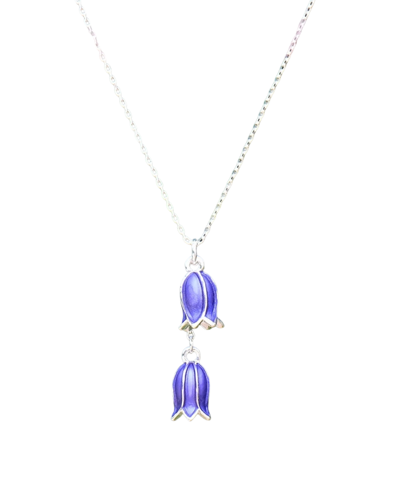 Bluebell Flower Double Pendant Necklace in Silver