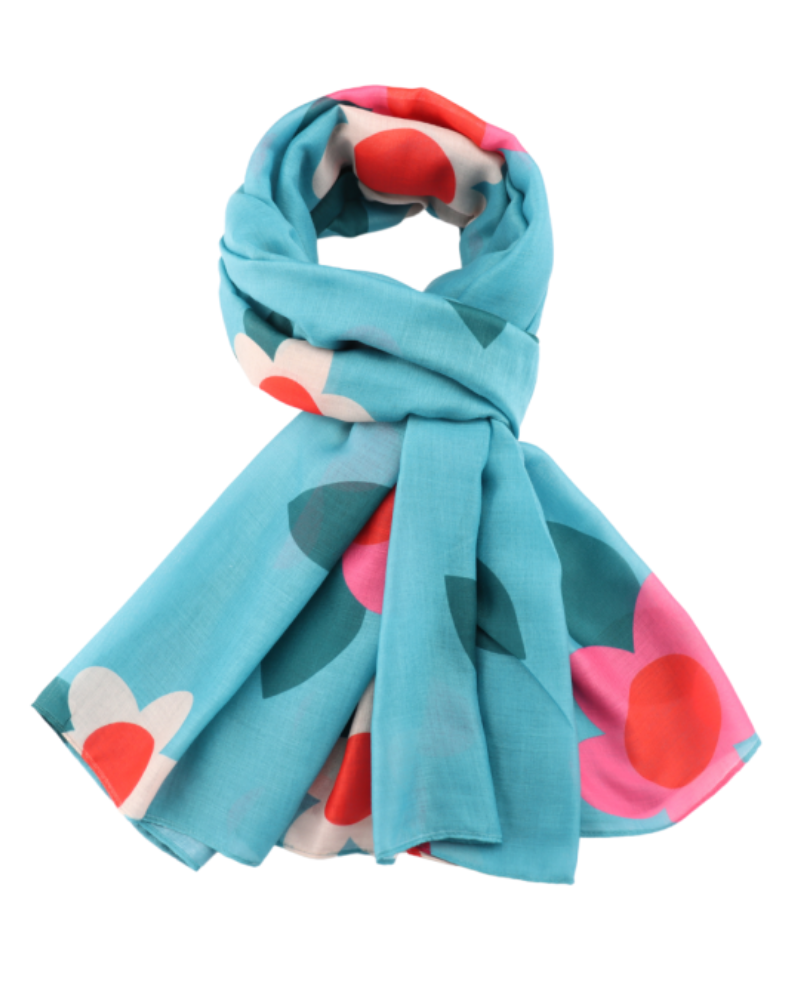 Duck Egg Blue Bold Flower Scarf