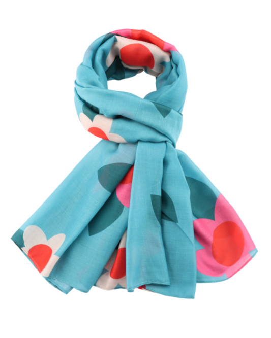 Duck Egg Blue Bold Flower Scarf