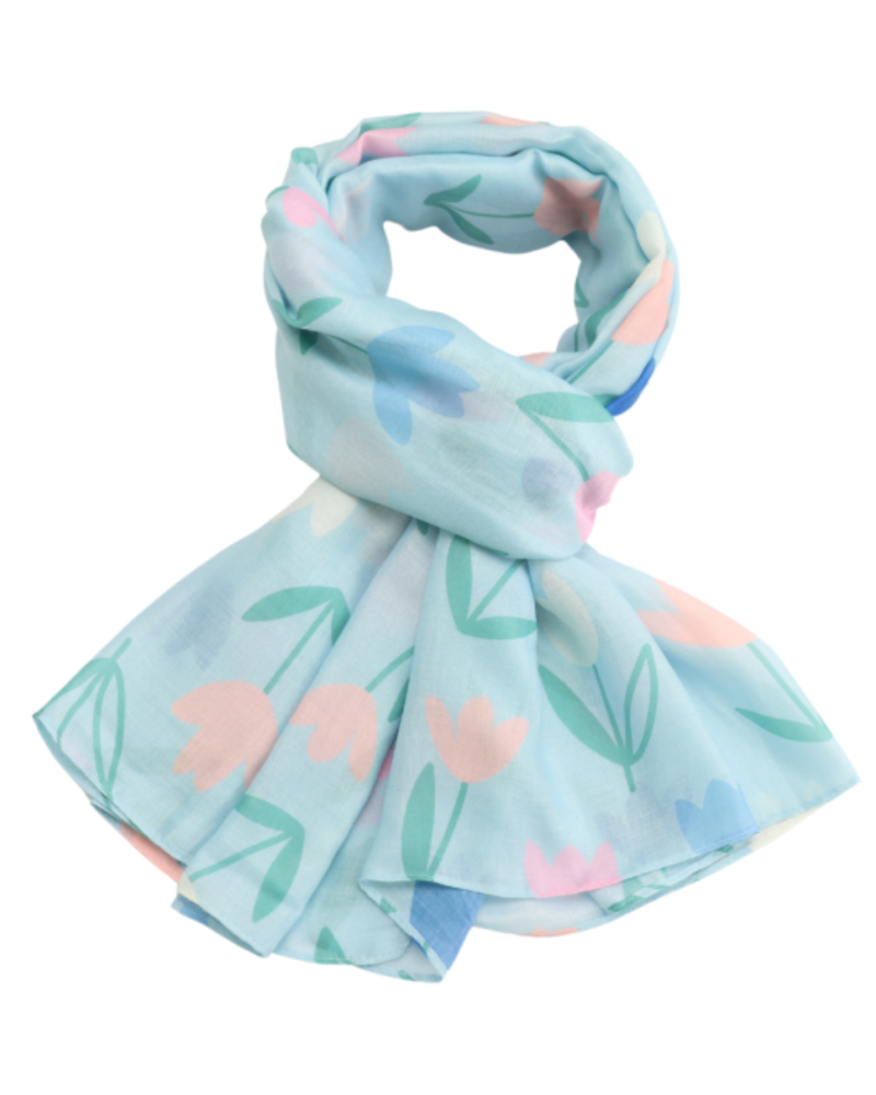 Light Blue Tulip Floral Scarf