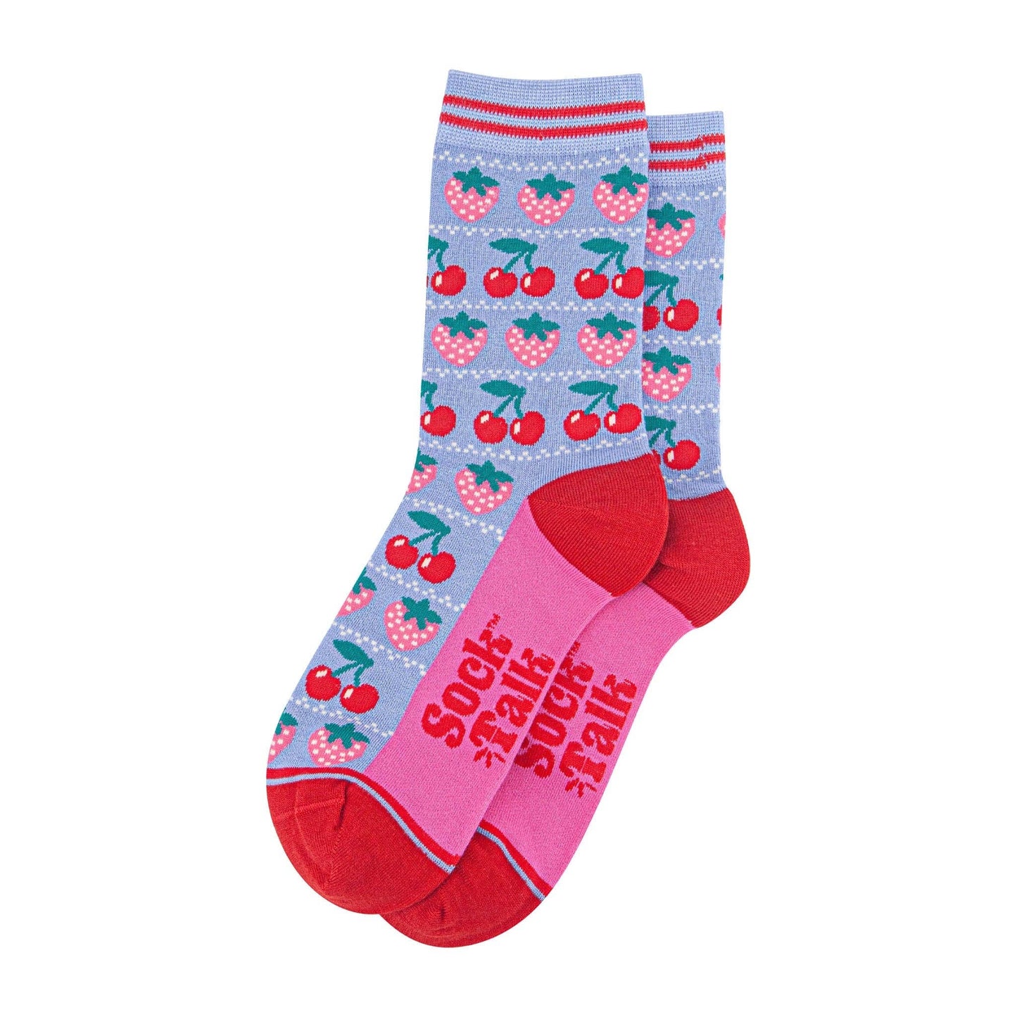 Strawberries & Cherries Bamboo Socks in Light Blue