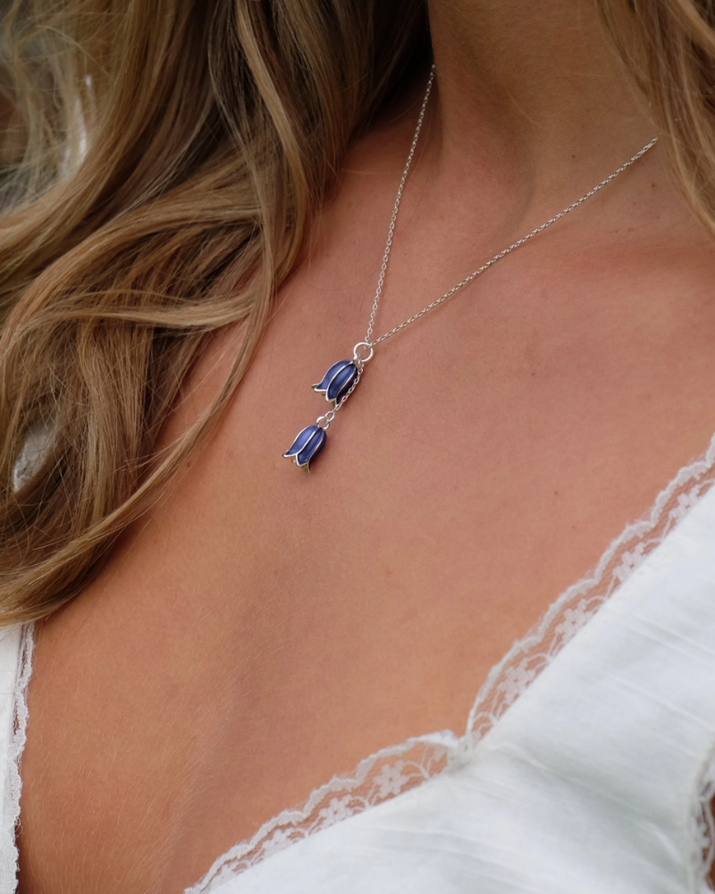 Bluebell Flower Double Pendant Necklace in Silver