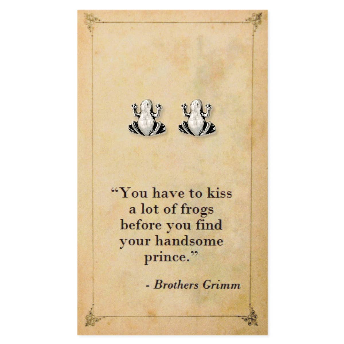 Literary Quotes Silver Frog Post Earrings