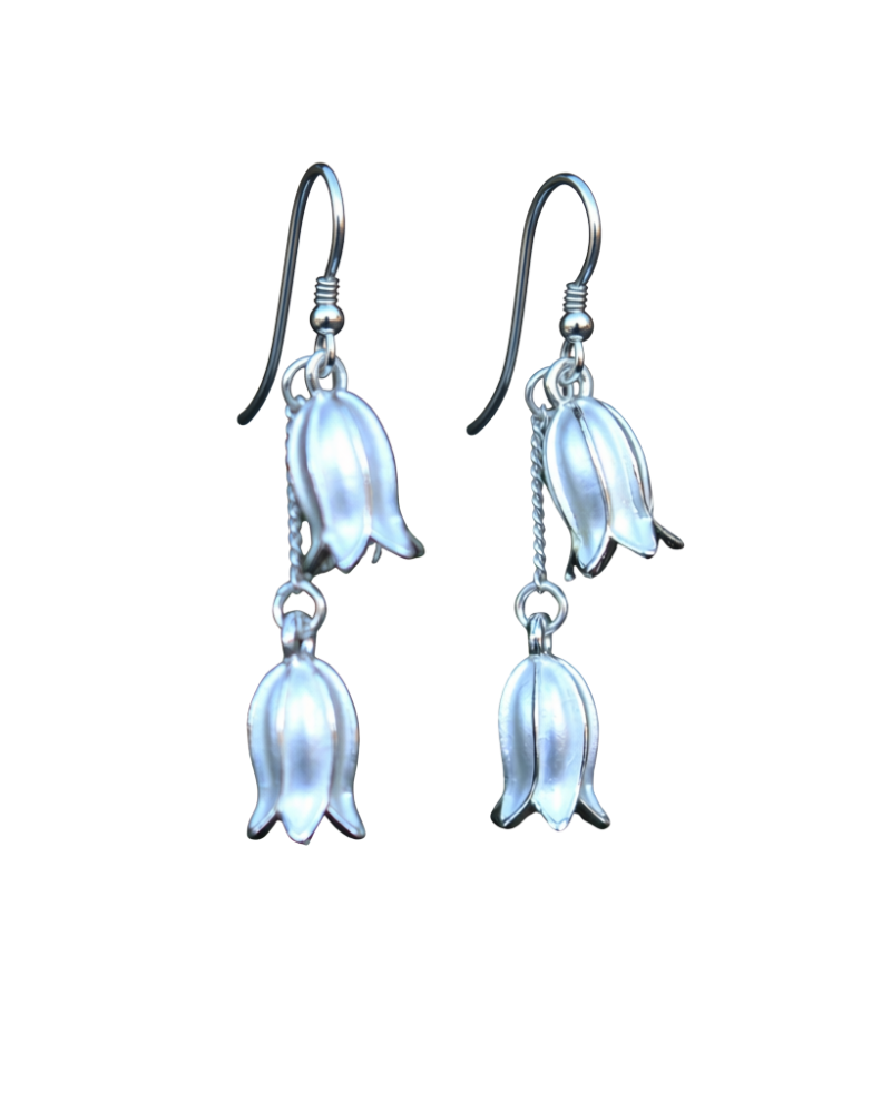 Silver Bluebell Flower Double Drop Earrings