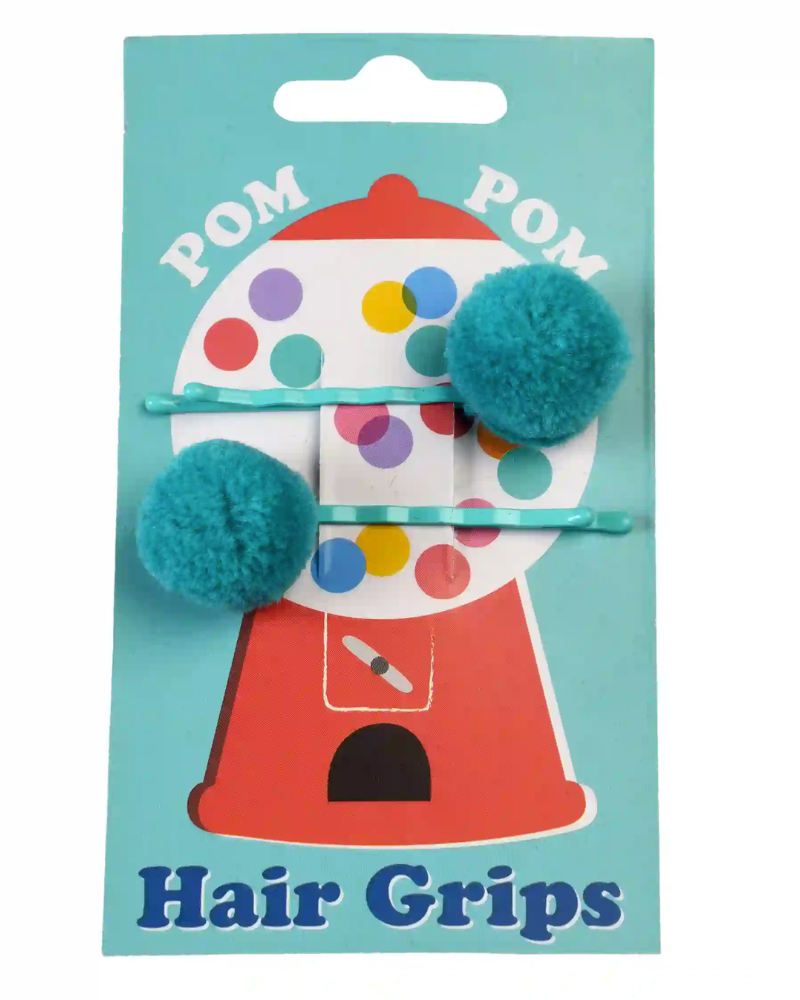 Turquoise Bubblegum Pom Pom Hair Pins