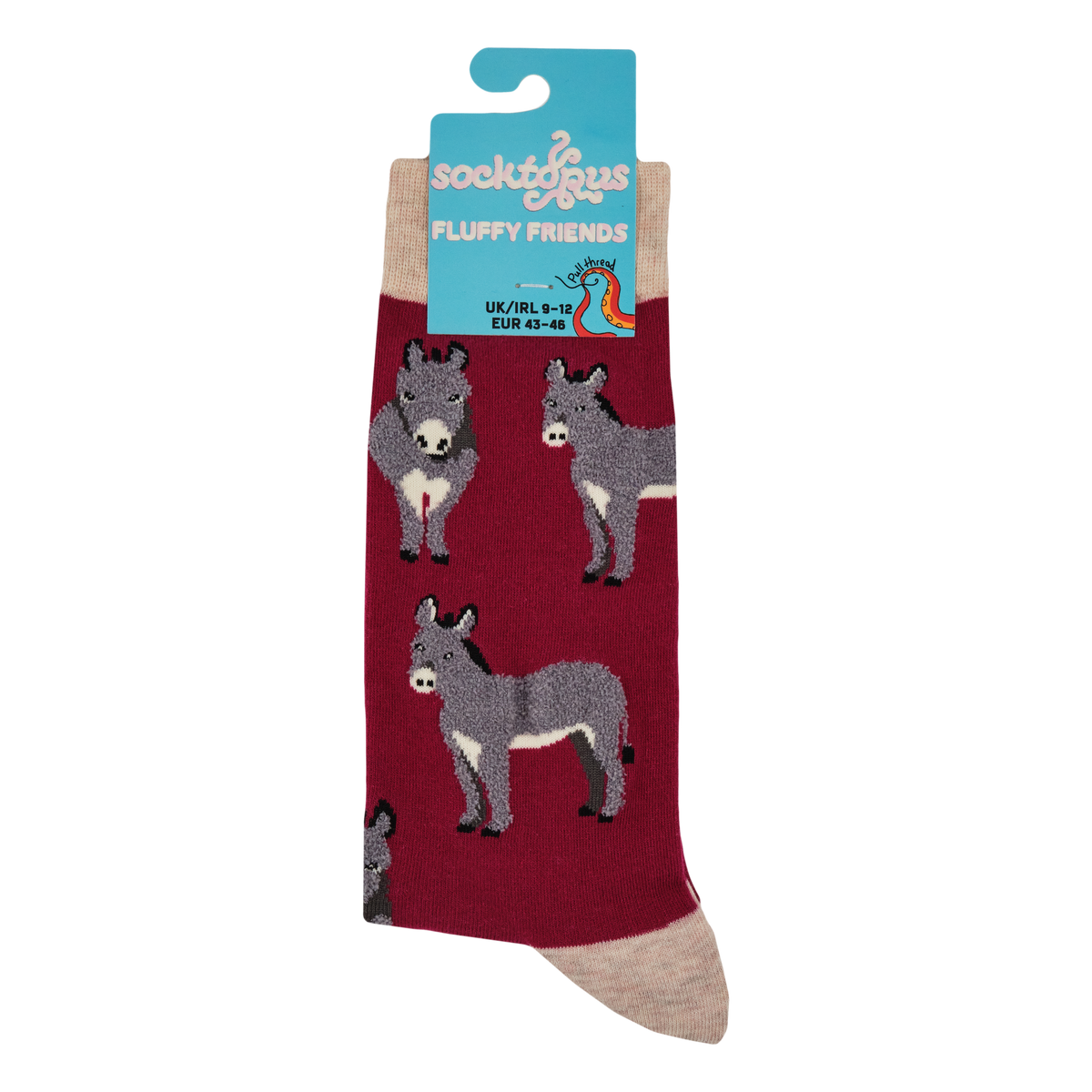 Fluffy Donkey Crew Socks in Red
