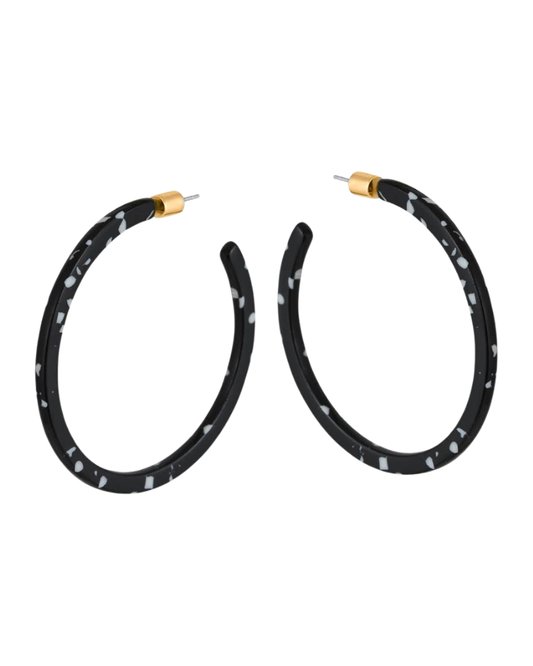Marseille Thin Statement Resin Hoop Earrings in Black