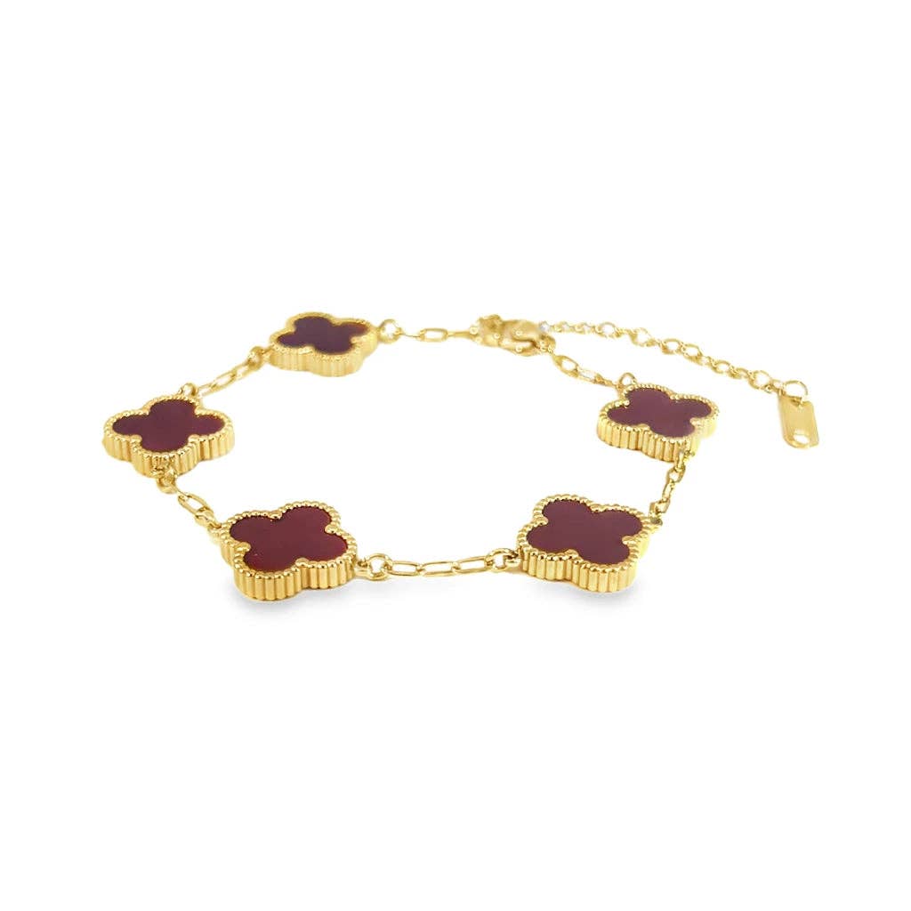 Red Four Leaf Clover Bracelet 18K Gold Plated