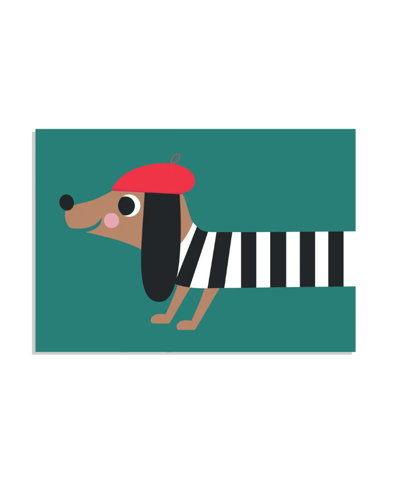 Sausage Dog Beret Greeting Card