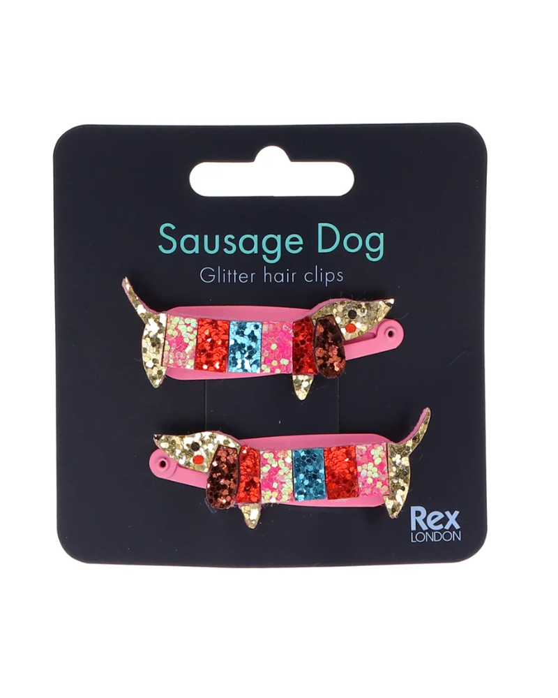 Sausage Dog Glitter Hair Clips